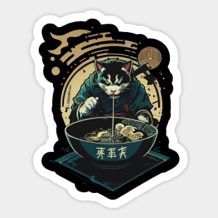 Shogun Ninja Ramen Cat Slurping Noodles Sticker
